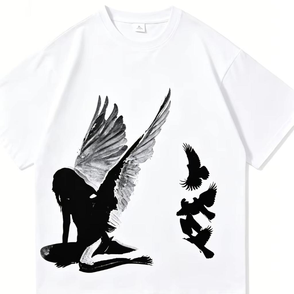 2026 Sommer Mode Trendiges T-Shirt Abstrakt Engel Bedrucktes T-Shirt - Modisches Lässiges Bedrucktes Locker geschnittenes T-Shirt für Damen und Herren Vintage Oberteil