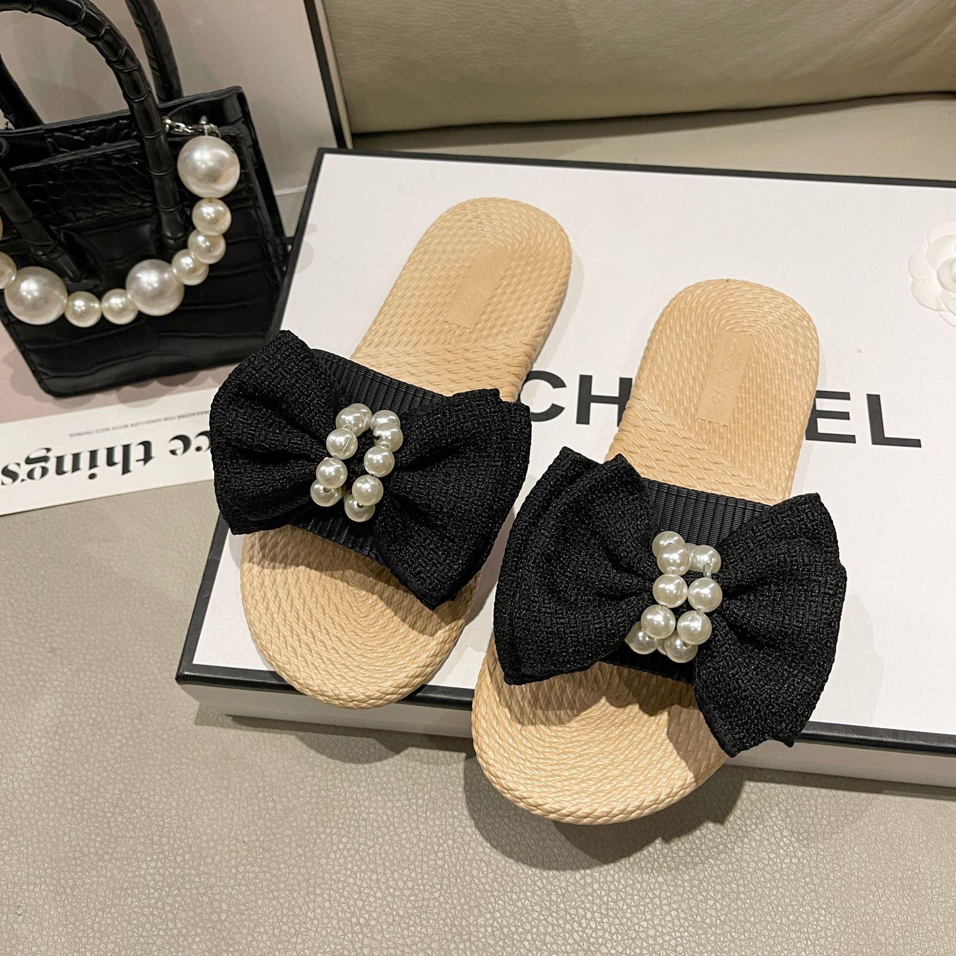 Женские элегантные сандалии с бантом легкие нескользящие летние туфли на плоской подошве для пляжного отдыха 36-37 чёрный 980₽