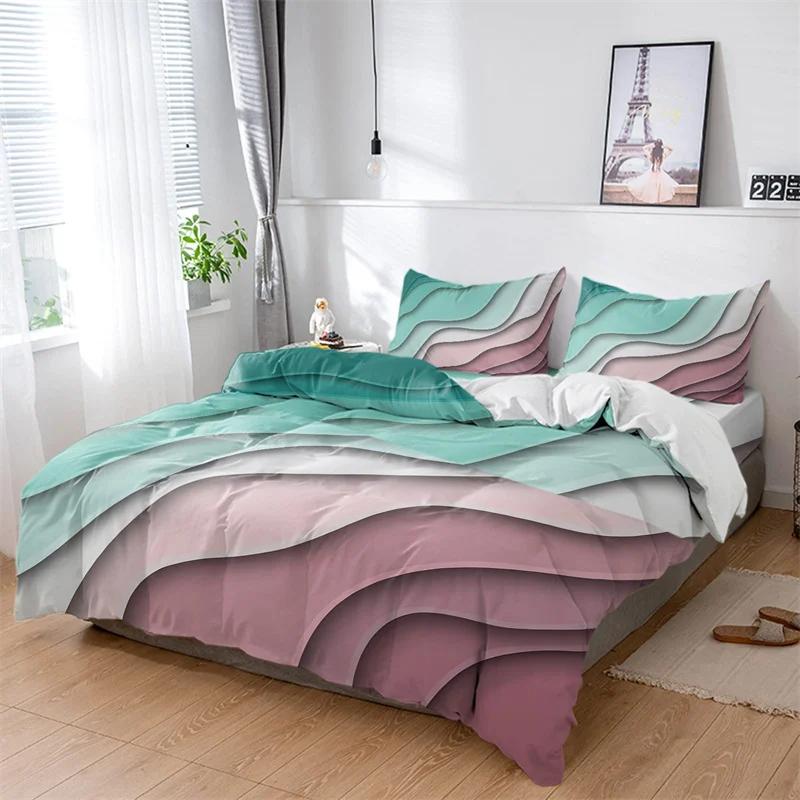 Gradient Duvet Cover Set Modern Geometric Abstract Ripple Art Bedding Set Soft Microfiber Quilt Cover Twin King for Adults Decor