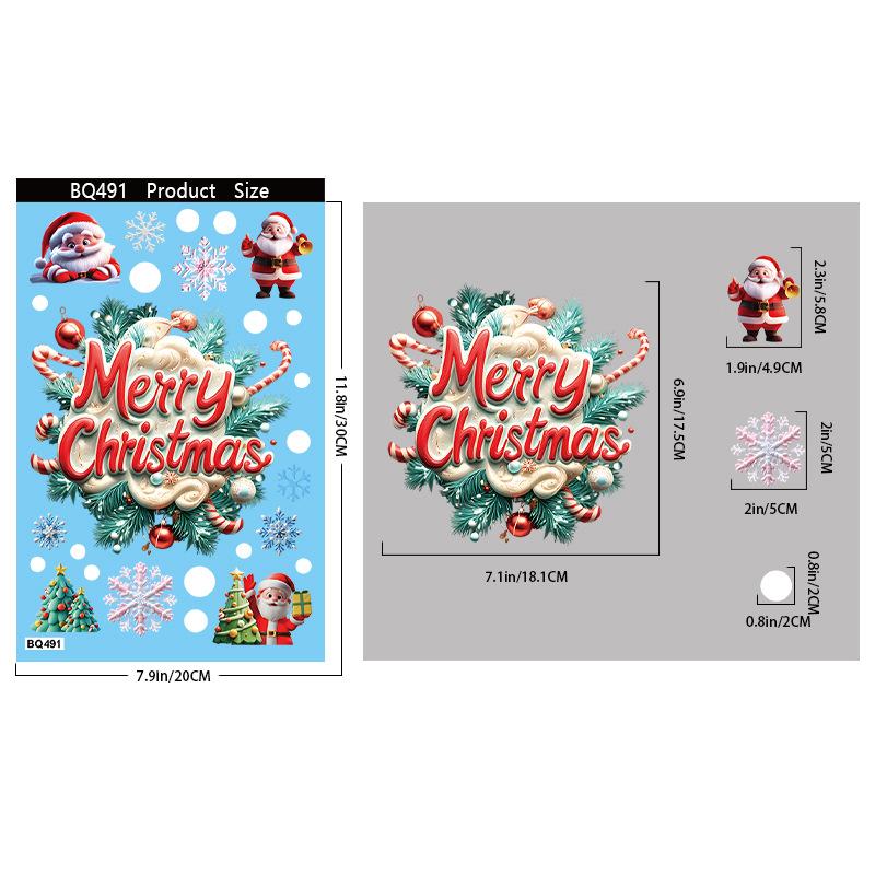 Weihnachtsglasaufkleber Lebkuchenmann Schneemann Schneeflocke Dekorative Aufkleber Weihnachtsfeierdekoration Weihnachtsmann Elektrostatische Aufkleber