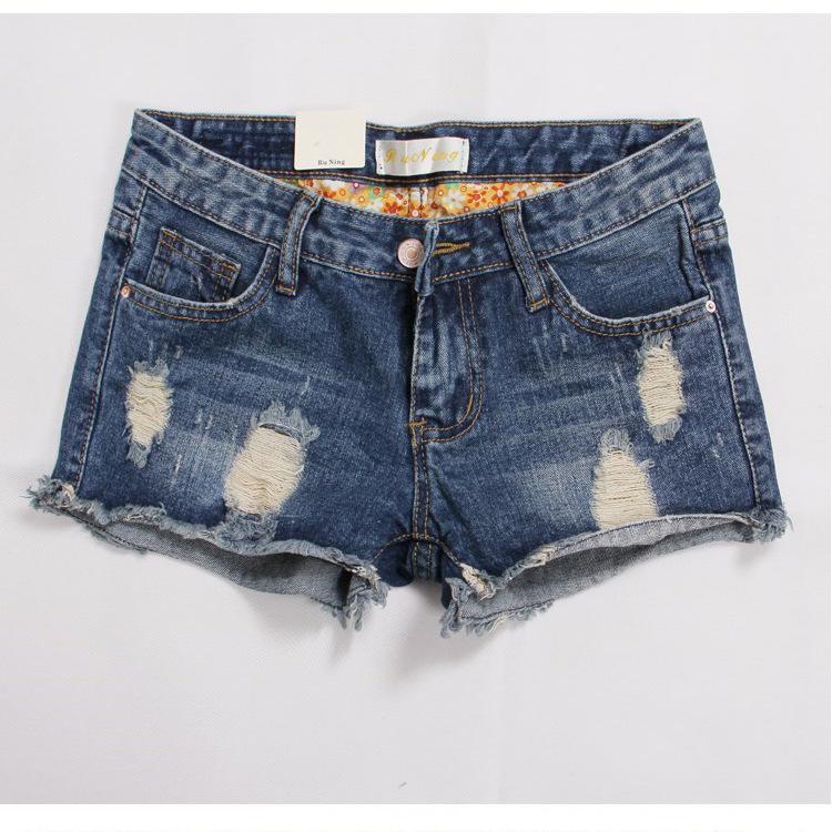 

Women s Plus Size Korean Style Ripped Denim Shorts – Summer 3/4 Hot Pants 26 (19-inch waist) синий