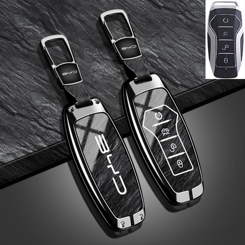 New Fashion Car Key Case Cover for BYD Song Pro Plus Max Dmi EV Seal Dolphin Zinc Alloy Stone Pattern TPU Keychain Accessories