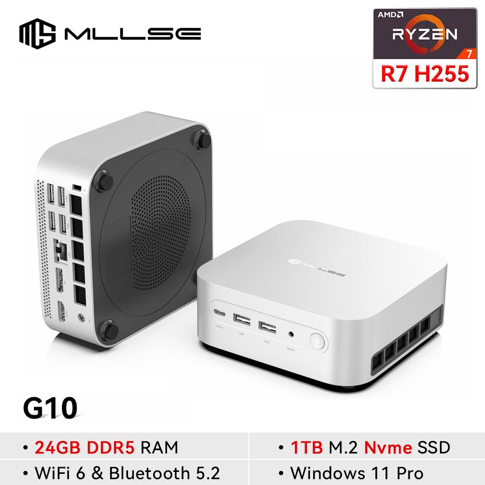 MLLSE Mini PC G10 AMD R7 H255 LPDDR5 24GB 1TB SSD 8 Cores Desktop Computer BT5.2 WIFI6 HDMI TYPE-C USB