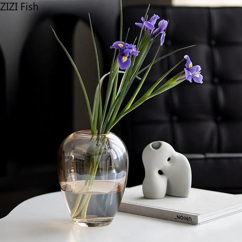 Amber Color Glass Vase Transparent Hydroponics Flower Pots Decorative Flower Arrangement Desk Decoration Vases Modern Home Decor