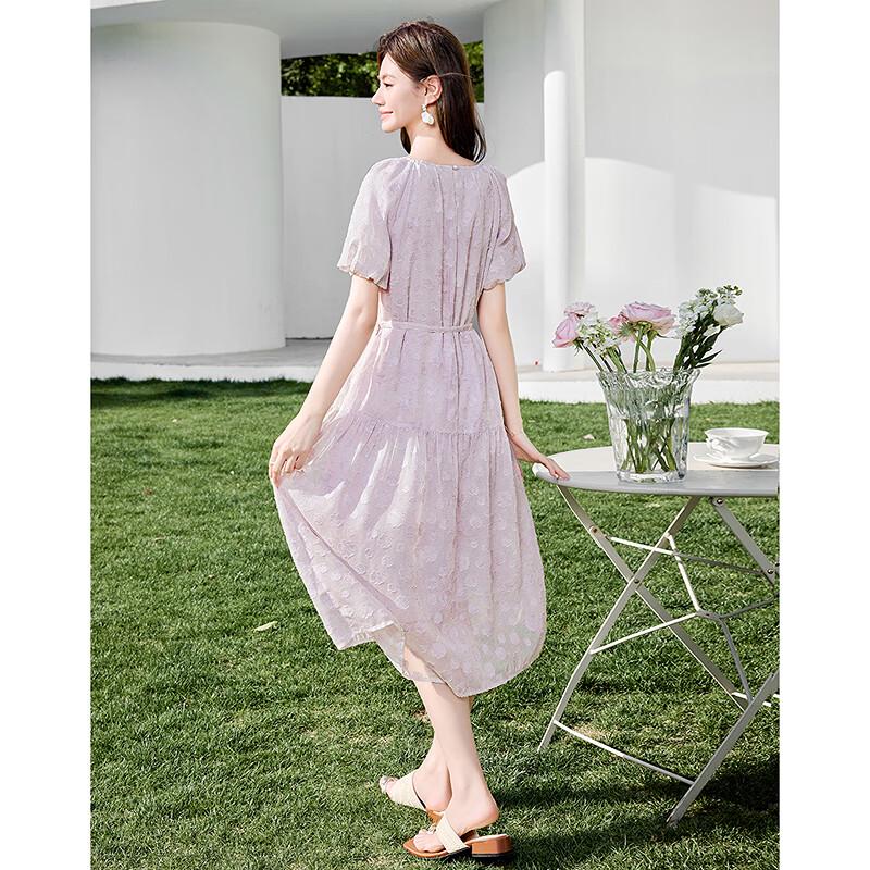 Women's Elegant Purple Short-Sleeve Midi Dress