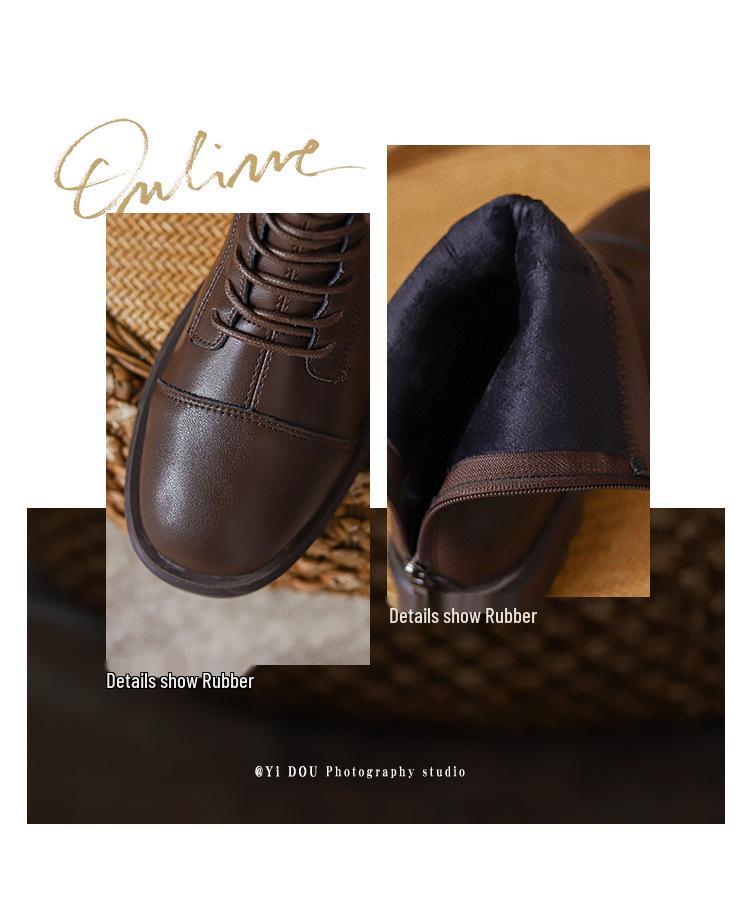 Bottes Martin style britannique pour femmes 2025: Cuir Véritable, Marron, À Lacets, Semelle Plate, Avec Velours, Bottines Courtes pour Automne/Hiver.