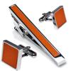 Tabarat Tie Pin and Cufflink Made In Japan with Genuine Leather and Brass Men's Set, (Orange)