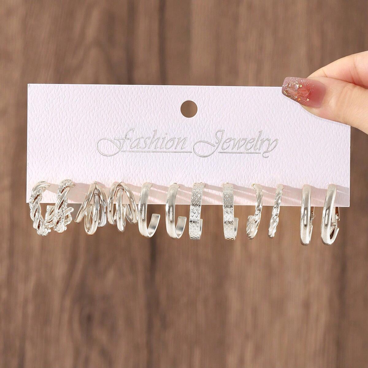 

Набір сережок-кілець з металу в стилі ретро-мінімалізм - Креативний геометричний дизайн Alloy