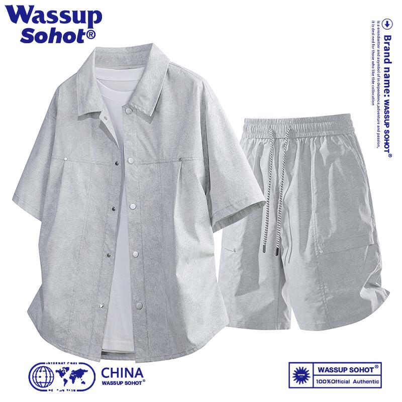 Wassup Sohot Men s Casual Short-Sleeve Shirt & Shorts Set L