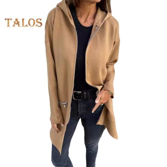 Women Jacket Windbreaker Style Hooded Zippered Pockets Solid Color Zipper Closure Thermal Long-Sleeved Biking Hiking Workout Spring Fall Winter Coat