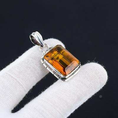 Honigtopas handgefertigter 925er Sterlingsilber-Anhänger, kleiner Anhänger, Honigtopas-Edelstein-Silberanhänger für Geschenke