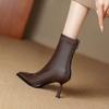 Krazing Pot Microfiber Autumn Winter Shoes Stiletto Thin High Heels Big Size 40 Modern Boots Pointed Toe Keep Warm Zip Ankle Boots
