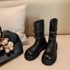 New spot [two versions] Grape mother autumn and winter new fashionable belt buckle round head thick sole versatile short boots