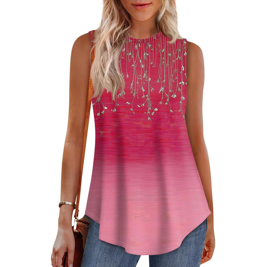 Women's Fashion Casual Sleeveless Vest Vintage Print Crew-neck Sleeveless Top