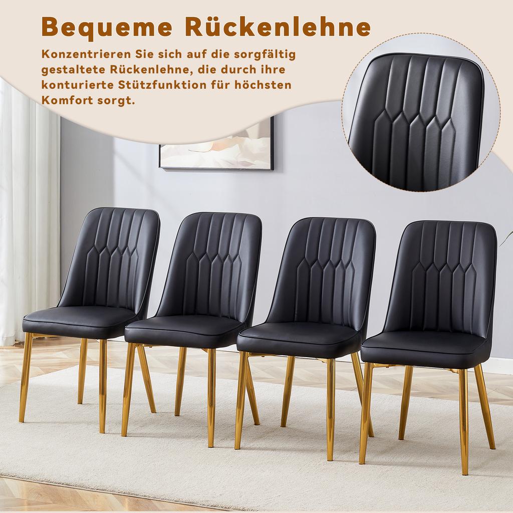 Two Black Faux Leather Dining Chairs, Modern Minimalist Design, Widened Seat, Backrest, Non-Slip Metal Feet, for Dining Room and Kitchen.