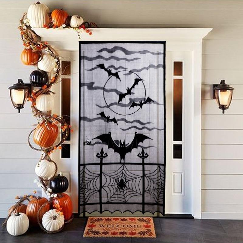 Xiaomi Black Lace Bat Spider Web Door Window Curtain Halloween Party Table Fabric Decor Masquerade Ball Scene Layout Supplies