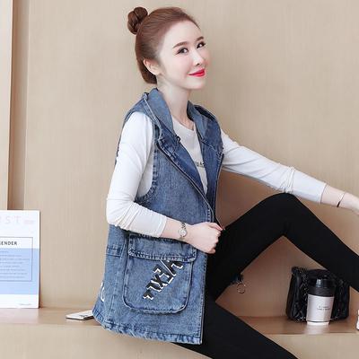 Korean Spring Woman Hooded Jacket Denim Jeans Vest Denim Vest Women Jacket Coat Girl Clothing