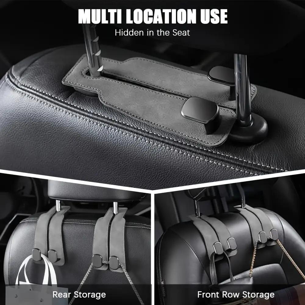 2pcs Car Seat Headrest Hooks-Durable Material,Hidden Design, Strong Load-Bearing Capacity,Ideal for Wallets, Bags,Accessories
