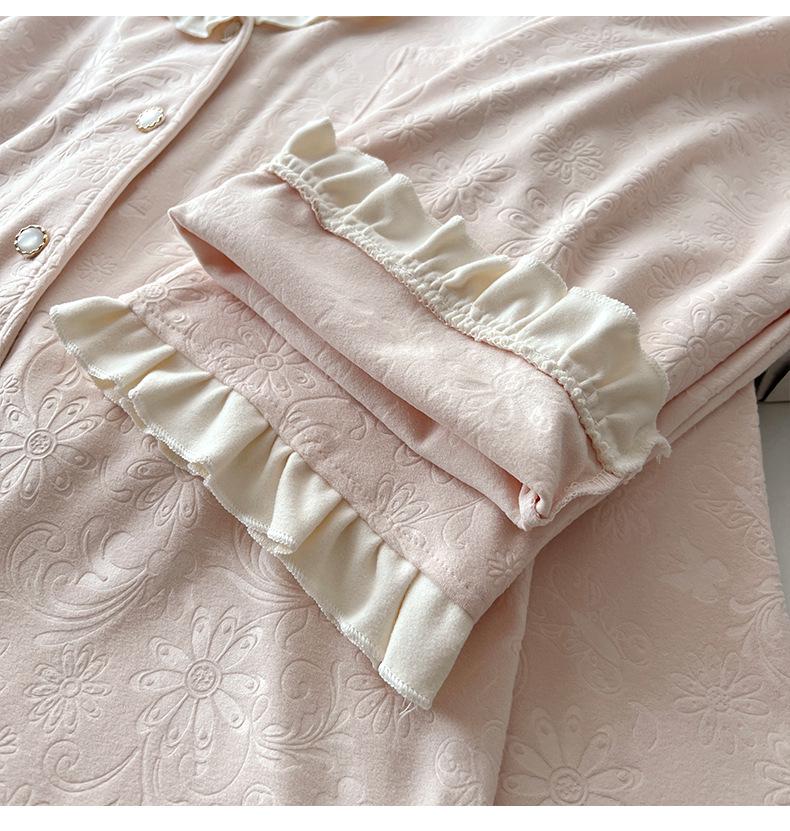 Women's Velvet Jacquard Pajama Set - Autumn/Winter Lapel Design