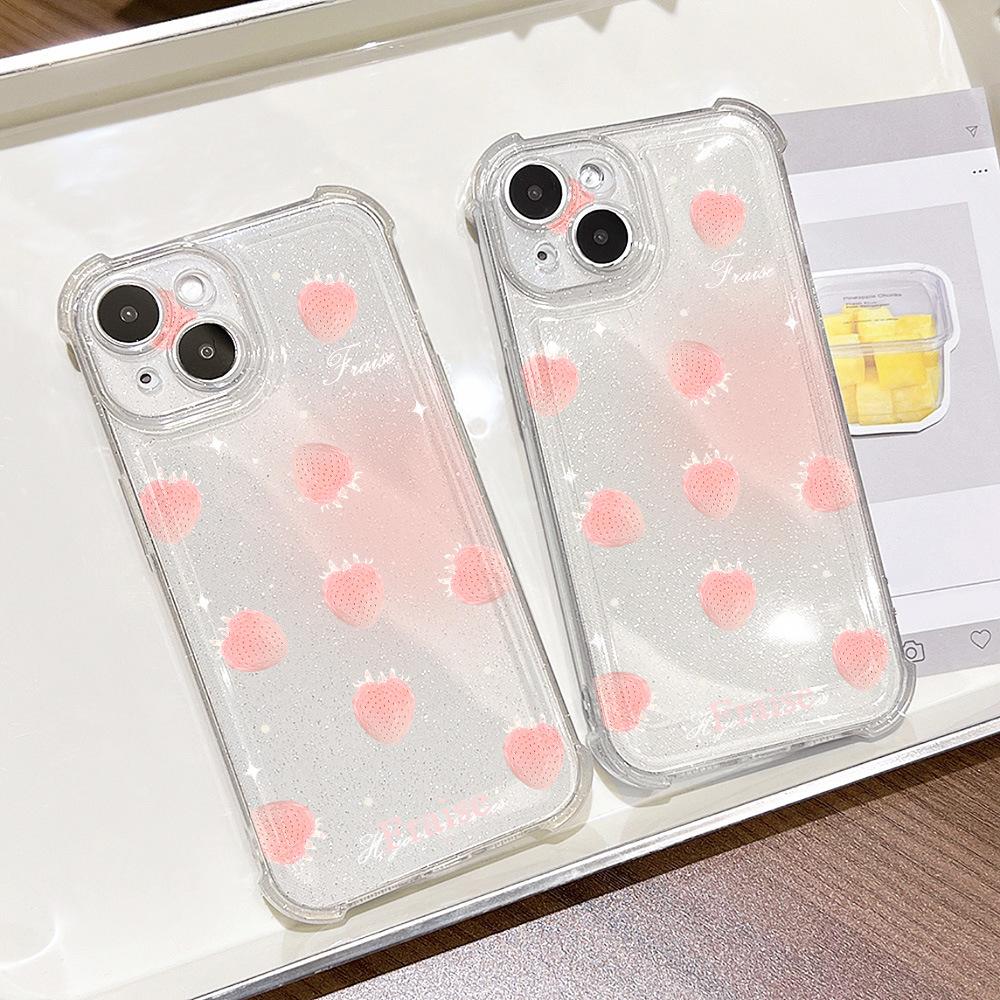 Ins Wind Sweet Strawberry for iPhone17ProMax Glitter Mobile Phone Case 15 Apple 16 Niche 13 Fine Holes