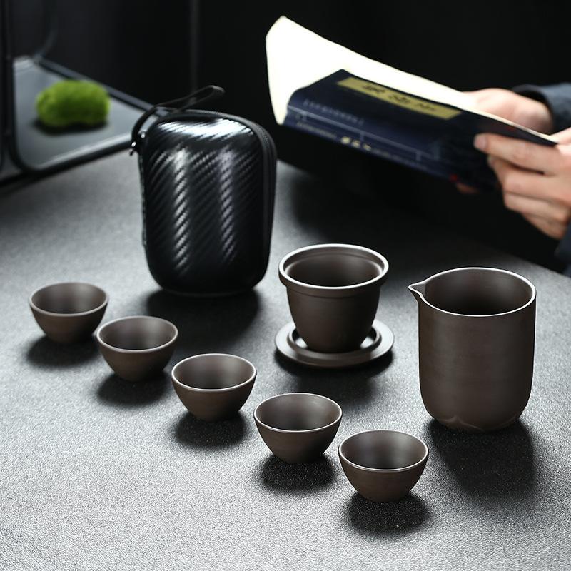Purple Clay Concentric Travel Set Combination Portable Ceramic Teapot Kung Fu Quick Tea Cup Holiday Gift Wholesale