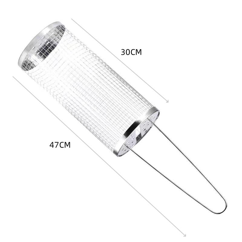Outdoor Camping Barbecue Grille Stainless Steel Cylinder BBQ Basket Kitchen Potato Fry Gadget Portable Picnic Cookware