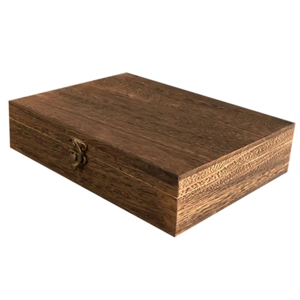 

Wood Retro Lockable Storage Box Dust-Proof Drawer/Flip Type Tea Box Vintage with Lid Decorative Trinket Case Home Office