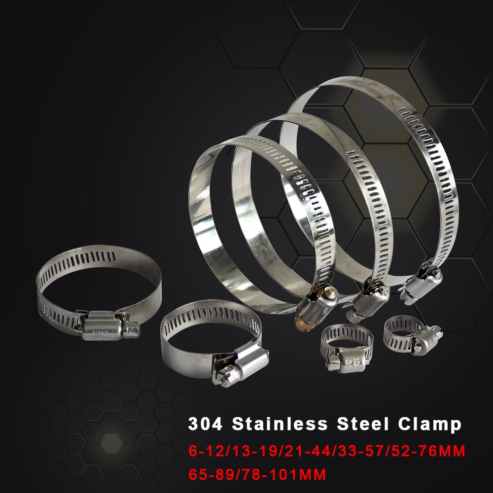 1PCS Hose Clamp 6-12 13-19 21-44 27-51 33-57 52-76 65-89 78-101 91-114mm Stainless Steel Pipe Clip Adjustable Screw Worm Drive