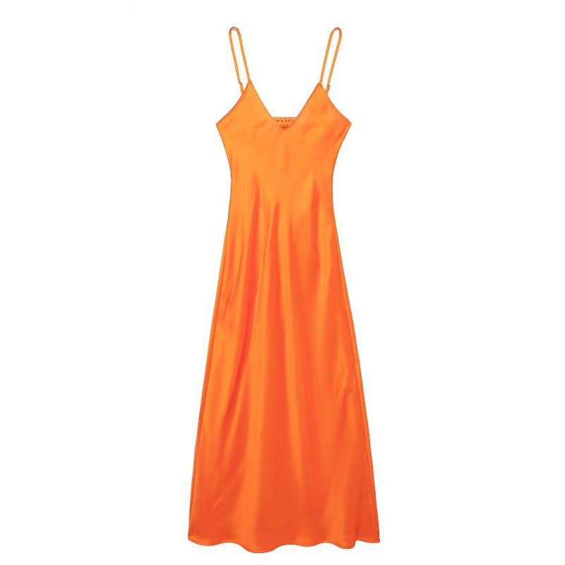 

European American Women s Clothing Summer Sexy Backless Silk Satin Slim Sling Dress L