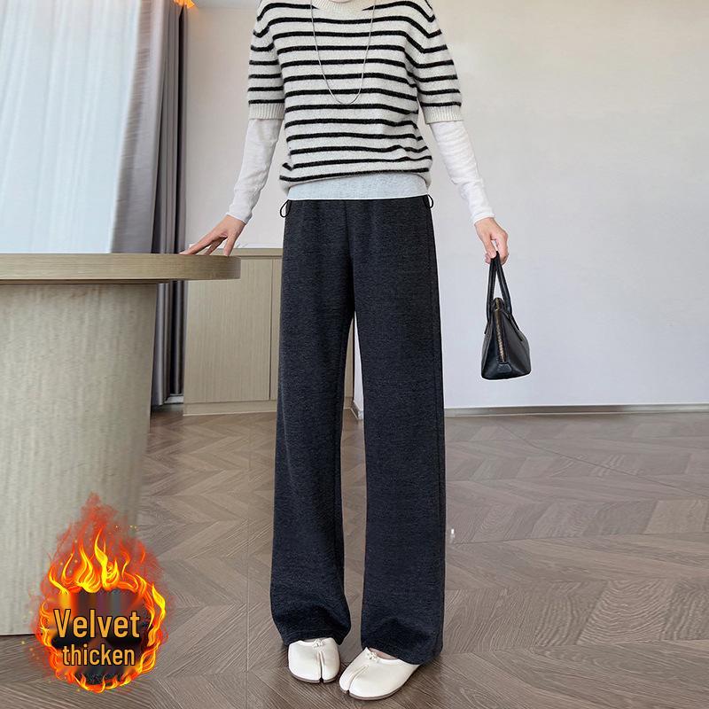 Maternity Velvet Wide-Leg Pants - Autumn/Winter 2025 Style: Casual, Slimming, Long Straight-Leg. XL