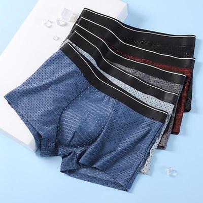 Mesh Seamless Boxers Shorts Mens Underwear Ice Silk Underpants Comfortable Undies U Convex Panties