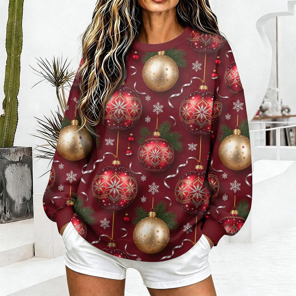 Women's Casual Christmas Print Crewneck Sweatshirt Pullover for Holiday Everyday Wear
