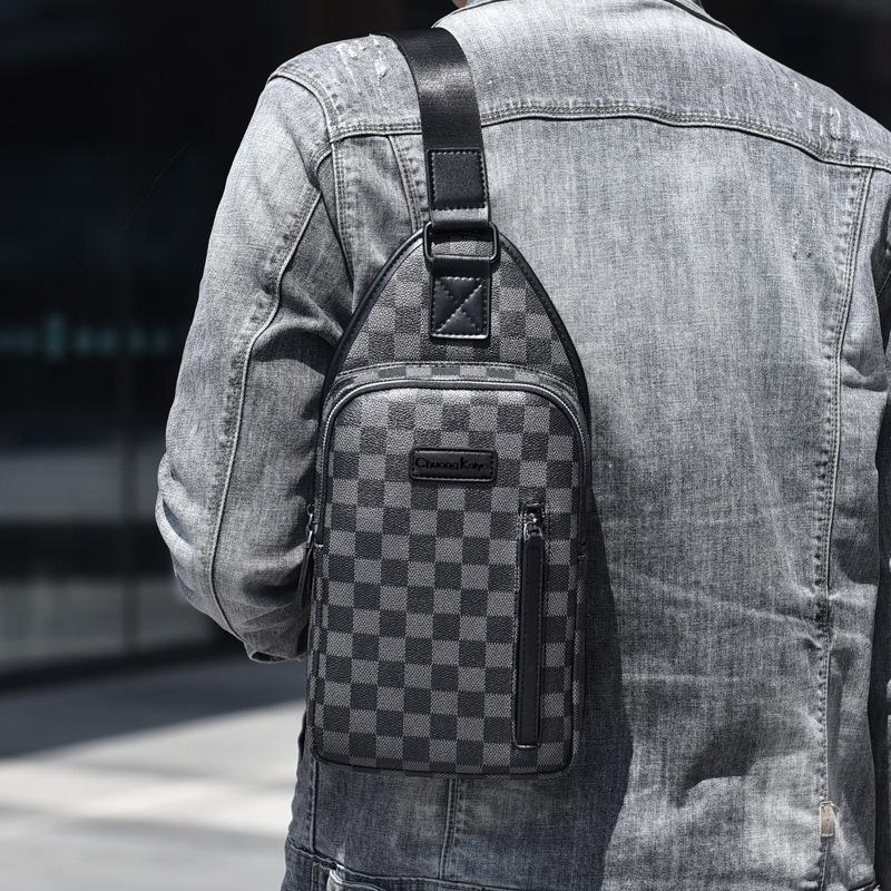 ChuongKaiye genuine breast bag men's business messenger bag trendy shoulder bag large capacity casual satchel plaid