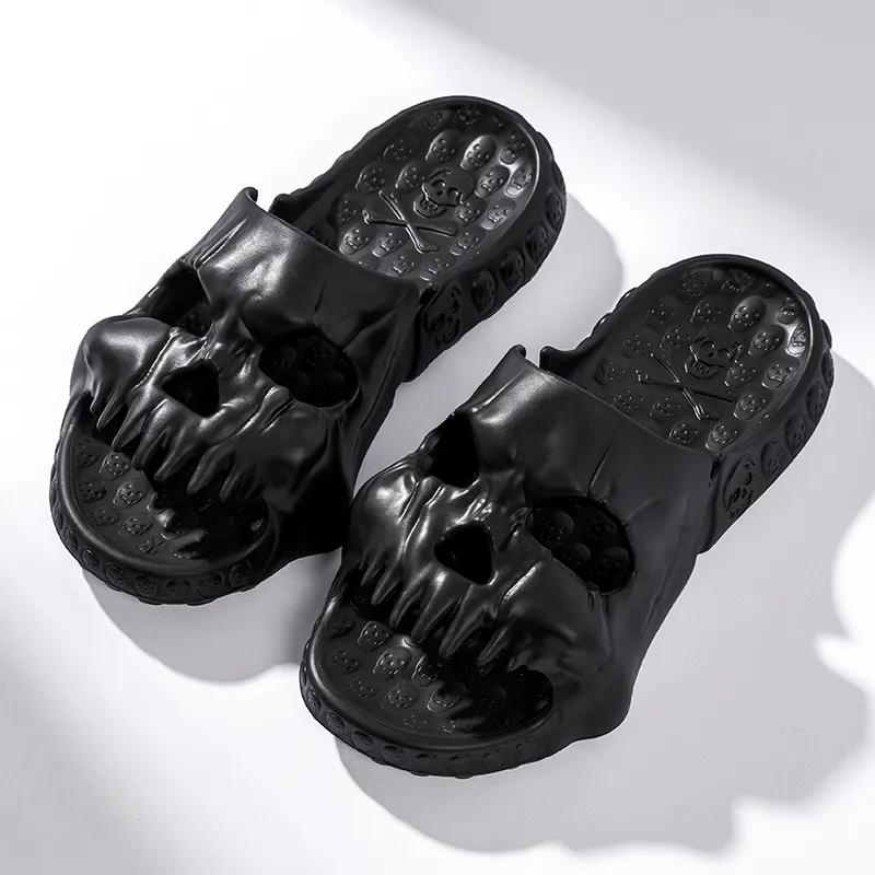 Fashion New Personalized Skull Design Slippers for Men 2024 Summer Fun Novelty Slides Thick Sole Platform Beach Non-slip Women Sandals