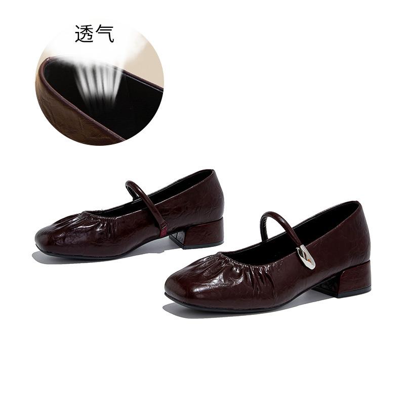 First layer sheepskin insole Mary Jane shoes women's 2025 autumn new pleated fashion single shoes women's casual ballet women's shoes