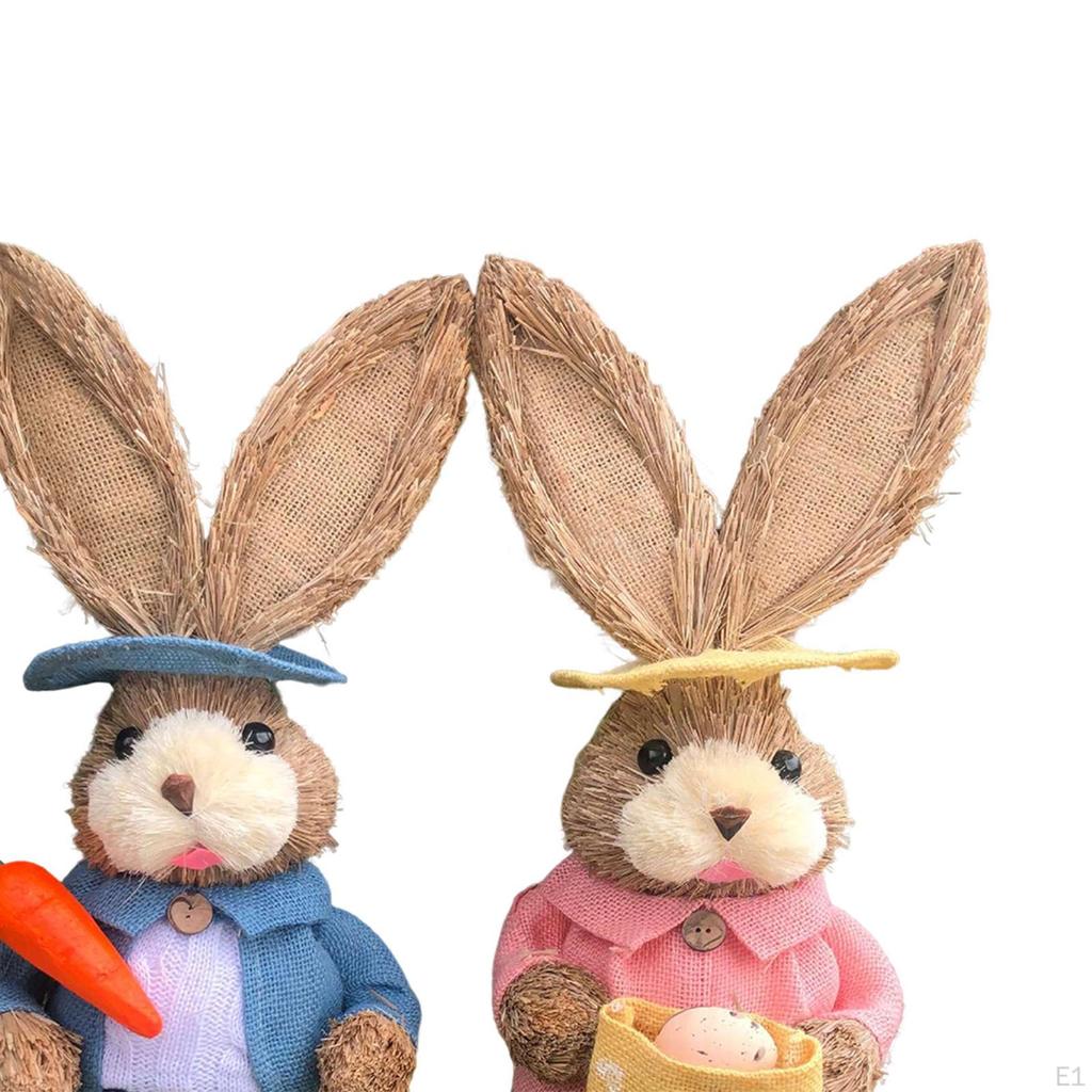 1 Pair Artificial Woven Figures Animal Model Sculpture Standing Statue Doll for Office Easter