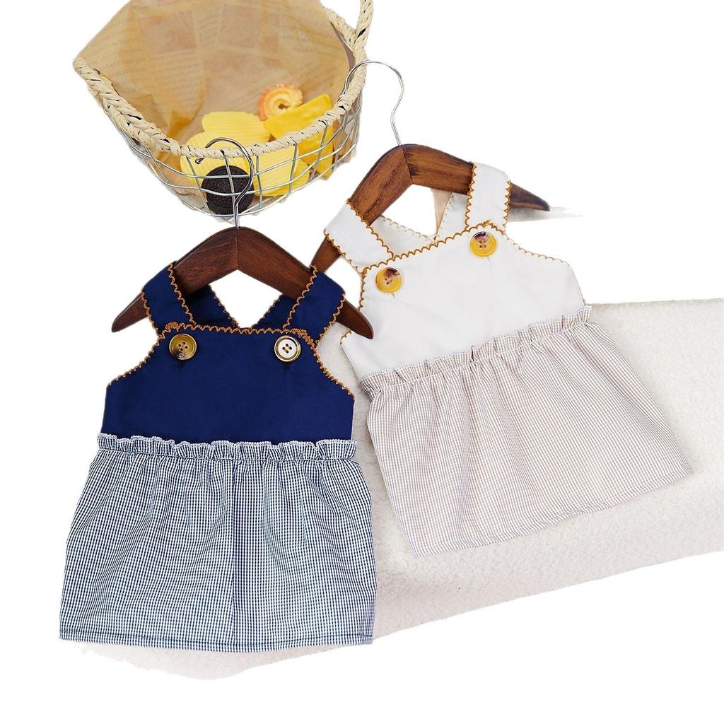 Pet Clothes Spring and Summer Thin Korean Student Splicing Suspenders Small Teddy Dog Pet Cat Casual Skirt