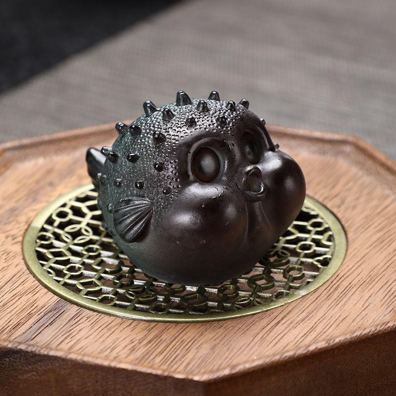 Creative Cute Lucky Bubble Fish Desktop Tea Pet,Puffer Fish Ornament Landscaping Boutique Ceremony Tea Table Decorated