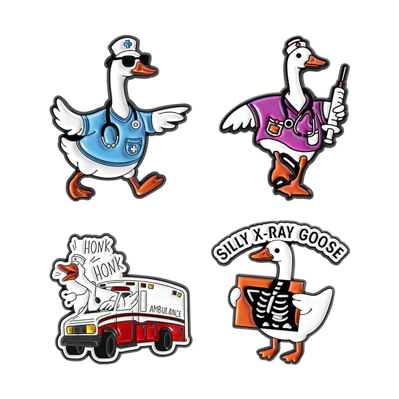 Silly Goose Ducktor Enamel Pins X-ray Ambulance Nurse Doctor Brooches Lapel Badges Clothes Funny Jewelry Gift for Friends