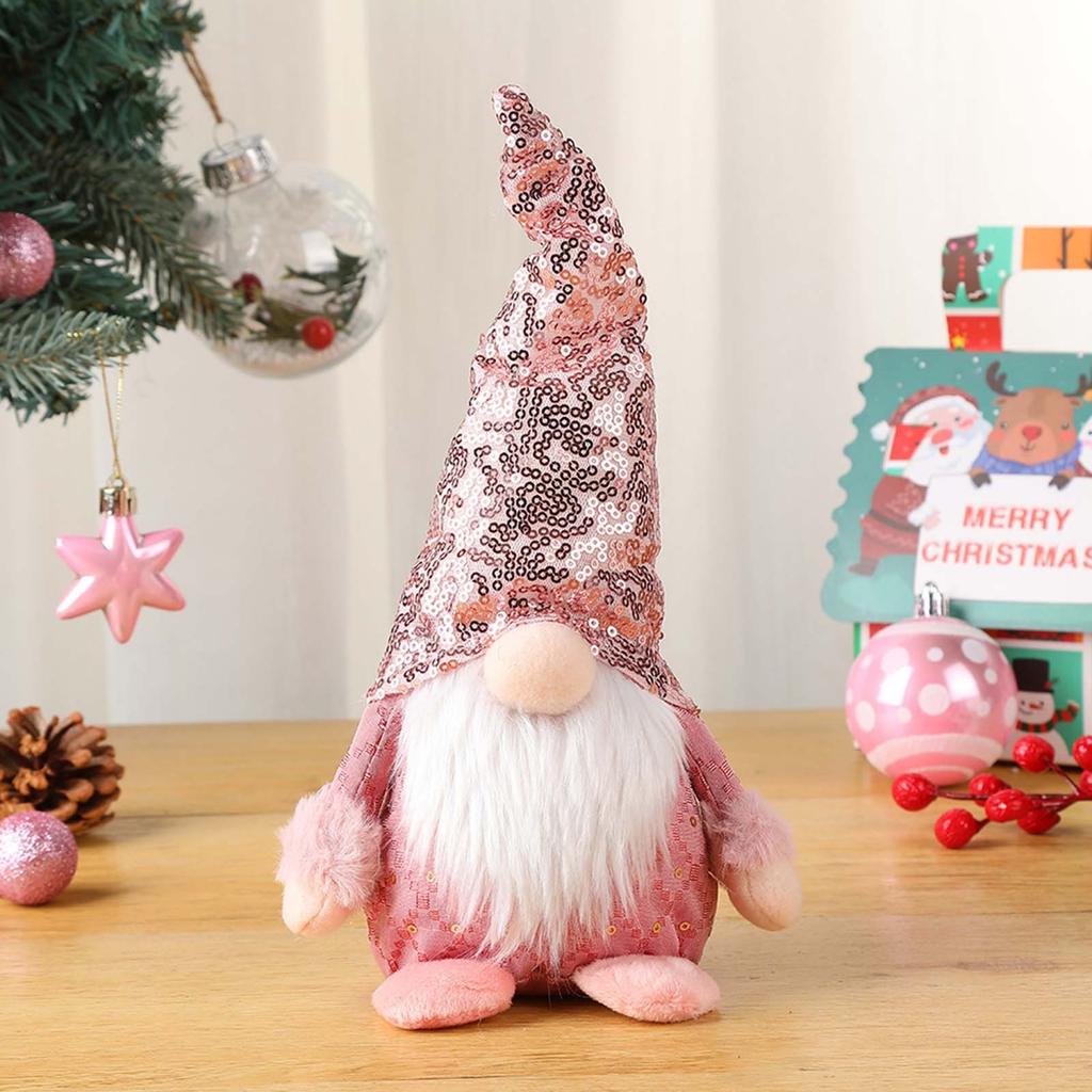 Pink Sequin Rudolph Doll High Hat Xmas Gifts Swedish Cute Gnomes Desk Ornaments Knitted Button Doll Home Decor