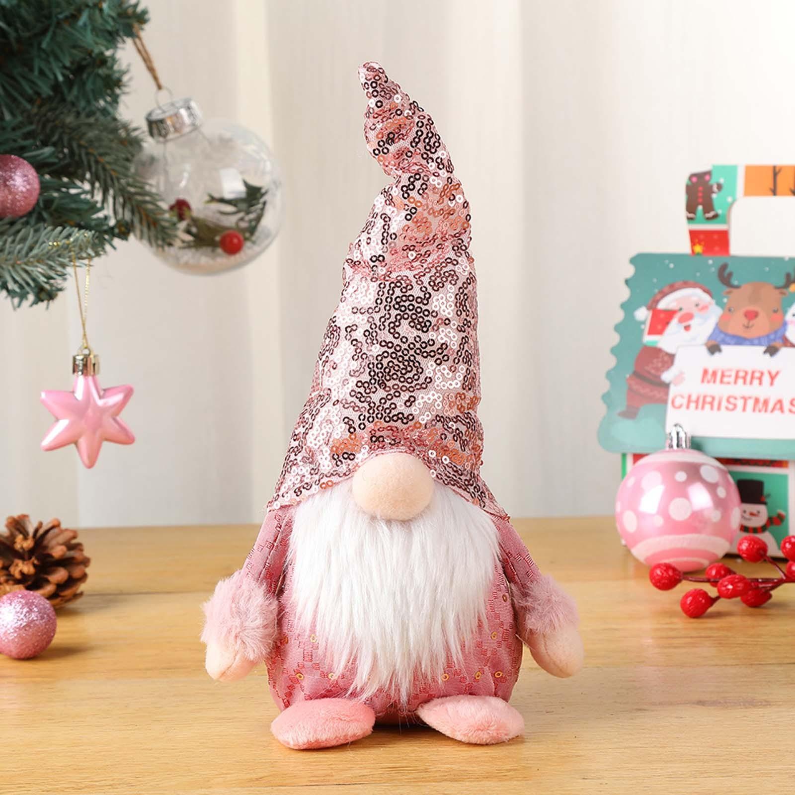 

Pink Sequin Rudolph Doll High Hat Xmas Gifts Swedish Cute Gnomes Desk Ornaments Knitted Button Doll Home Decor One Size розовый