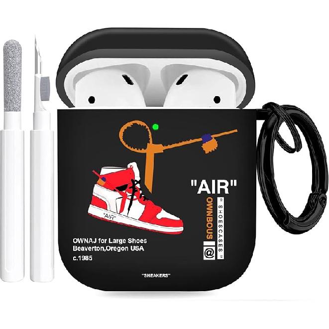 AirPods 1&2 Case Cover with Keychain for Apple AirPods 1st/2nd Generation, Rugged TPU Soft Protective Cover, Black Red