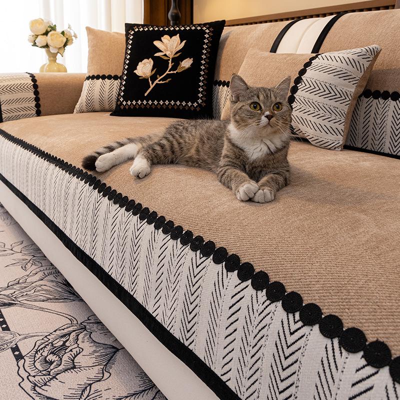 Premium Sense Medieval Sofa Cushion  New Four-Season Universal Chenille Seat Cushion Fixed Non-Slip Cover Cover Cloth