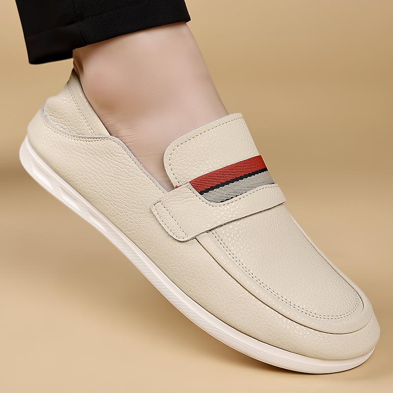 Soft Comfortable Leather Business Casual Shoes Flat Bottomed Non Slip Gentlemen's Versatile Loafers Men's Low Cut Walking Shoes