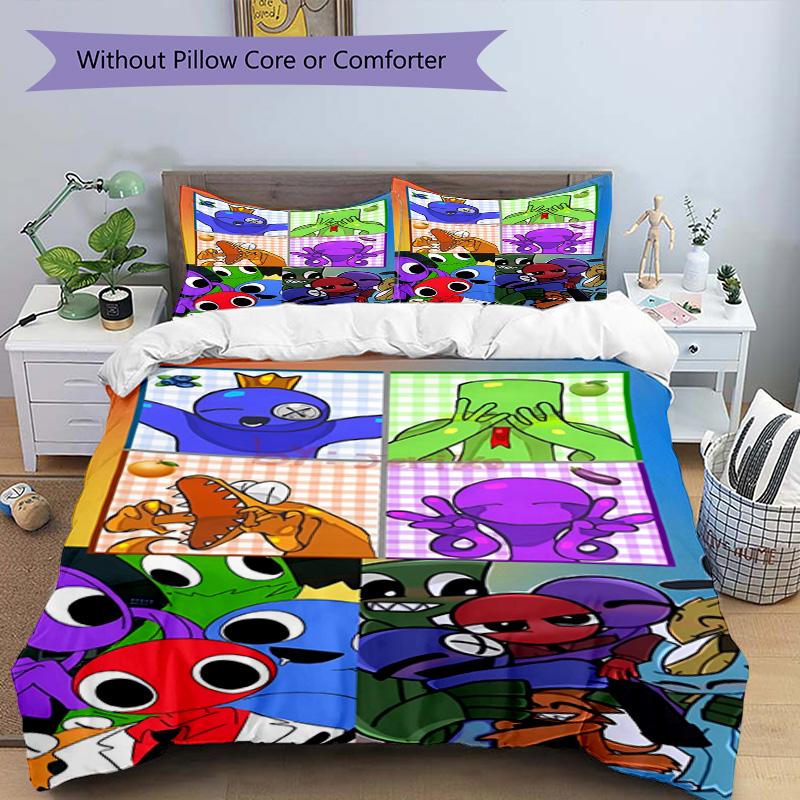 3pcs Duvet Cover Set (1*Duvet Cover + 2*Pillowcase, Without Core), Game Rainbow Friends Print Bedding Set, Bedroom Decor, All‑Season, Birthday Gift