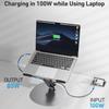 Regulowany aluminiowy stojak na laptopa z dołączonym połączeniem USB typu C oferujący szybkie ładowanie 100 W i szybki transfer danych USB