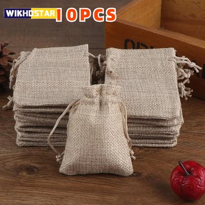 10 ST Dragsko Jutesäck Jute Present DIY Bröllopsgåva Presentpåse För Förpackning Godis Choklad Smycken