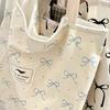 Retro Korean Style Bow Canvas Tote - Large Capacity Shoulder Bag for Spring/Summer Vacation