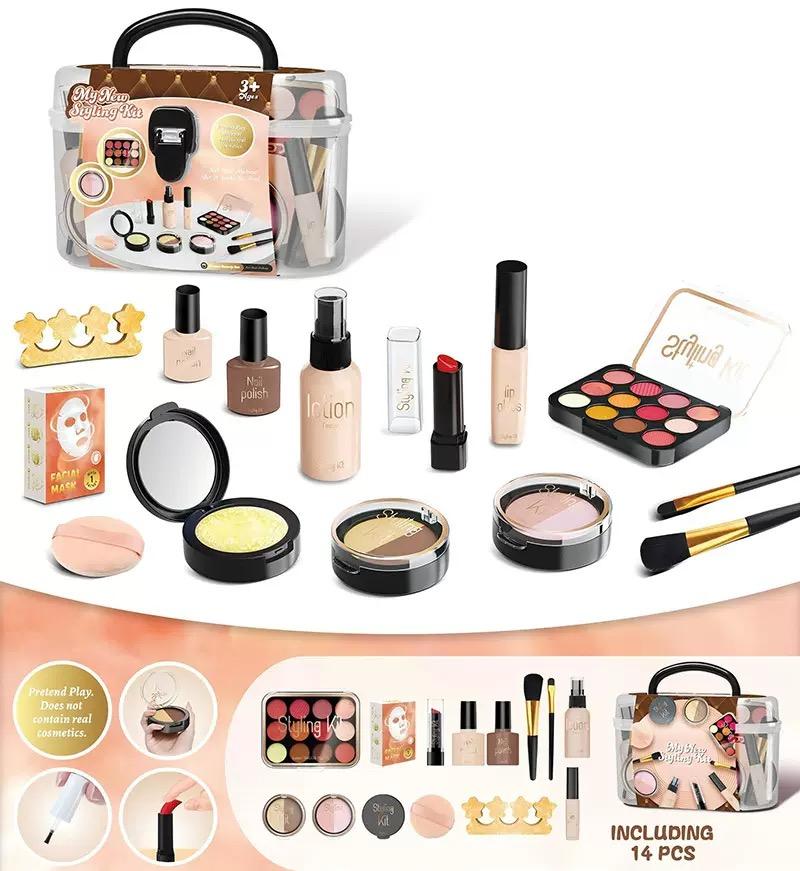 Meisjes speel make-up set: nepmanicure, lipkleur, oogschaduw, niet-afwasbare cosmetica en speelgoed met prinsessenthema.