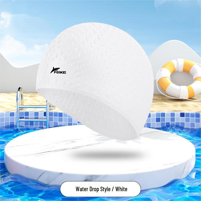 WEZHO Adult Waterdrop Silicone Swim Cap, White 2-Pack